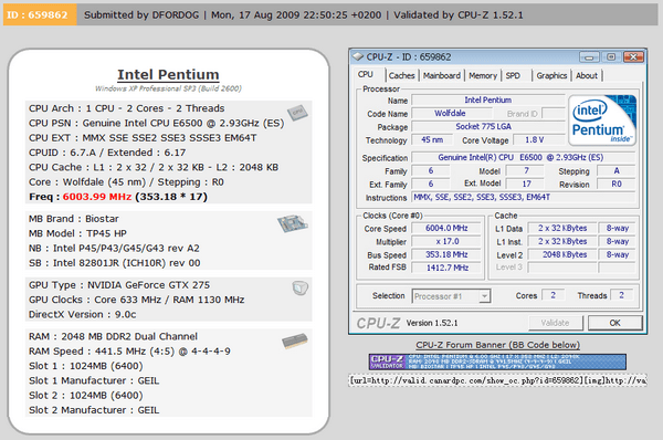 Pentium E6500 разогнан до 6ГГц