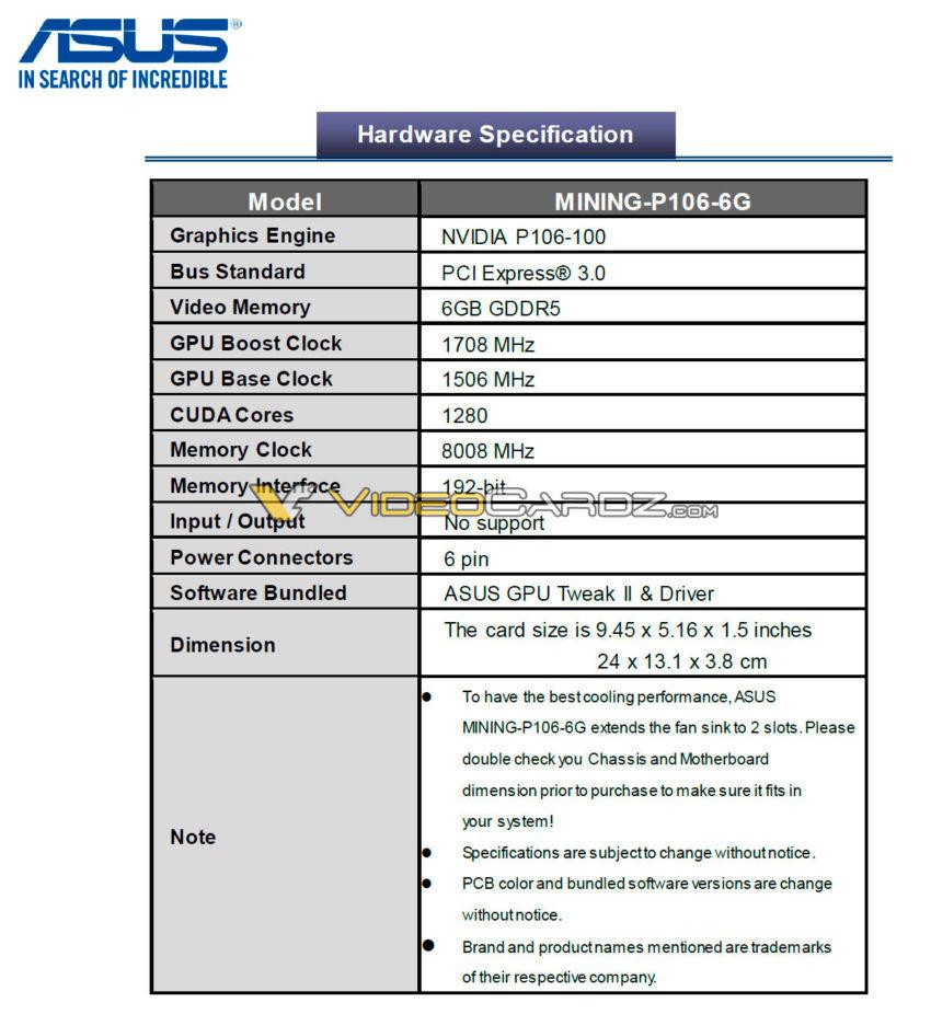 ASUS GP106 100 Mining 2