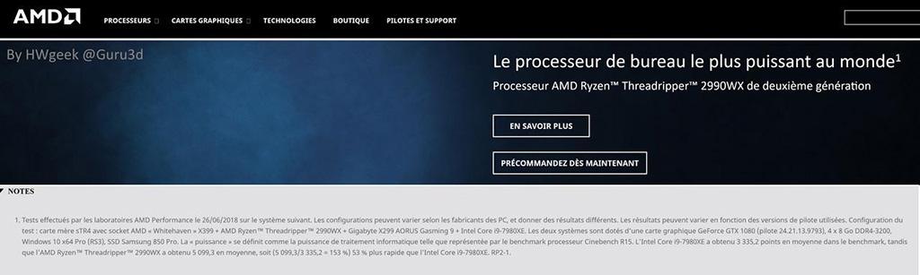 AMD Ryzen Threadripper 2990WX vs Intel Core i9-7980XE в CineBench. Результаты от AMD