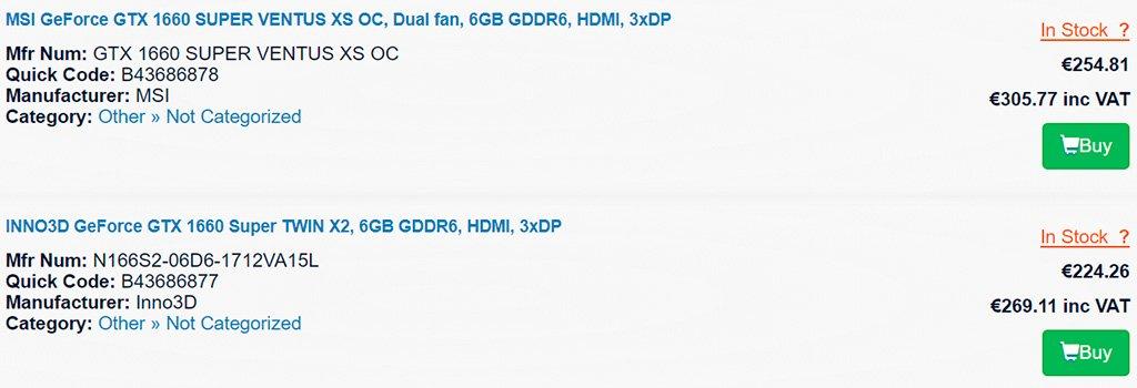 Пачка утечек про GeForce GTX 1660 Super: карты от EVGA, PNY и Maxsun, характеристики, цены