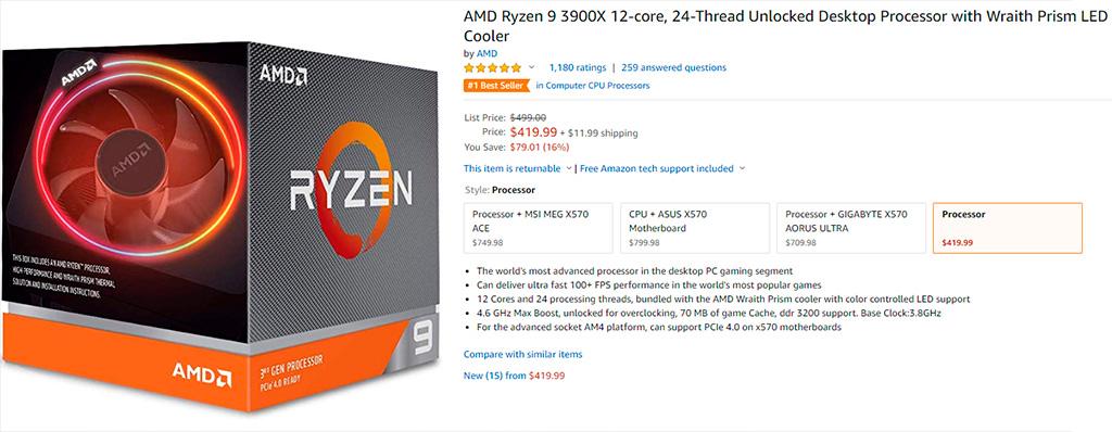 12-ядерный AMD Ryzen 9 3900X прилично подешевел