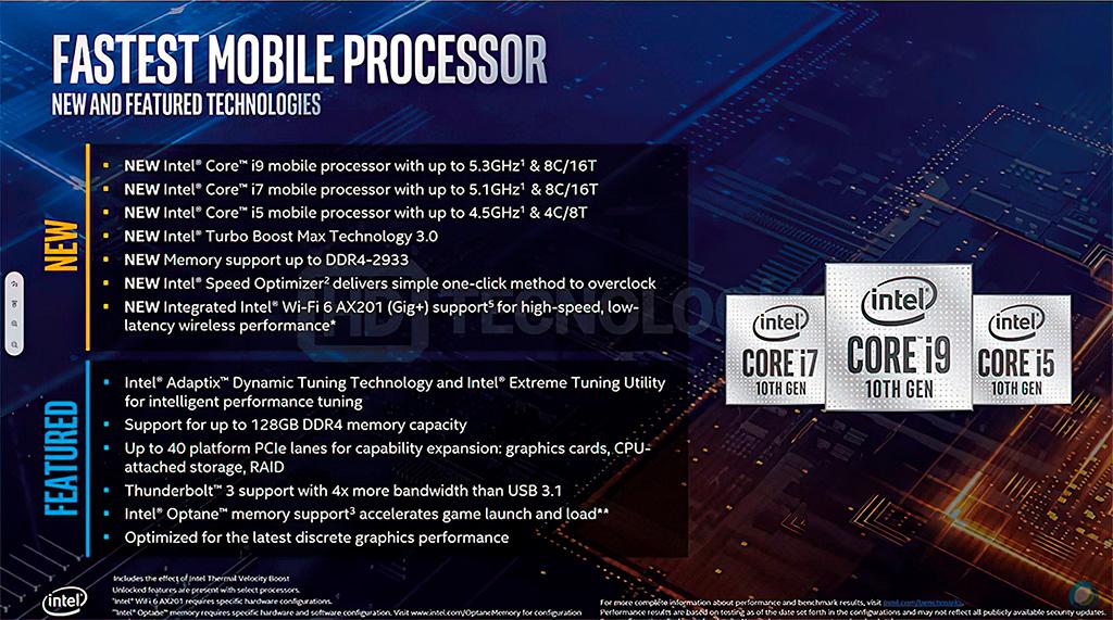 В Сеть «слили» спецификации мобильных процессоров Intel Comet Lake-H и слайды