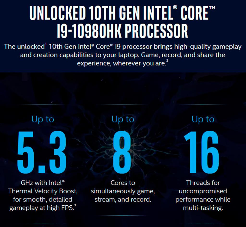 Мобильный CPU Intel Core i9-10980HK «бустит» до 5,3 ГГц