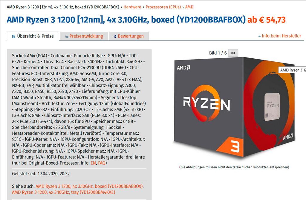 AMD Ryzen 3 1200 «переехал» по-тихому на новый техпроцесс и микроархитектуру, но дороже не стал