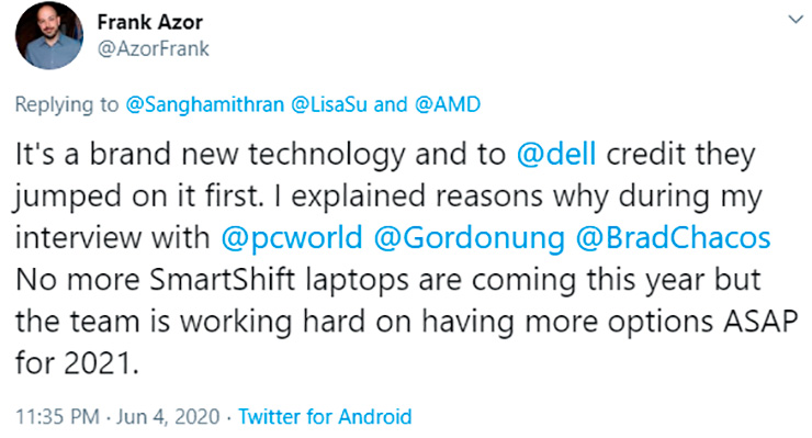 AMD подтвердила, что технология SmartShift в этом году будет лишь в одном ноутбуке