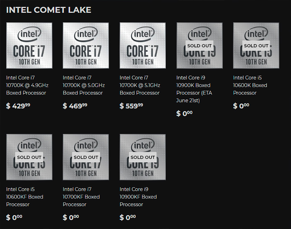 Стоимость отборных Core i7-10700K достигает $560