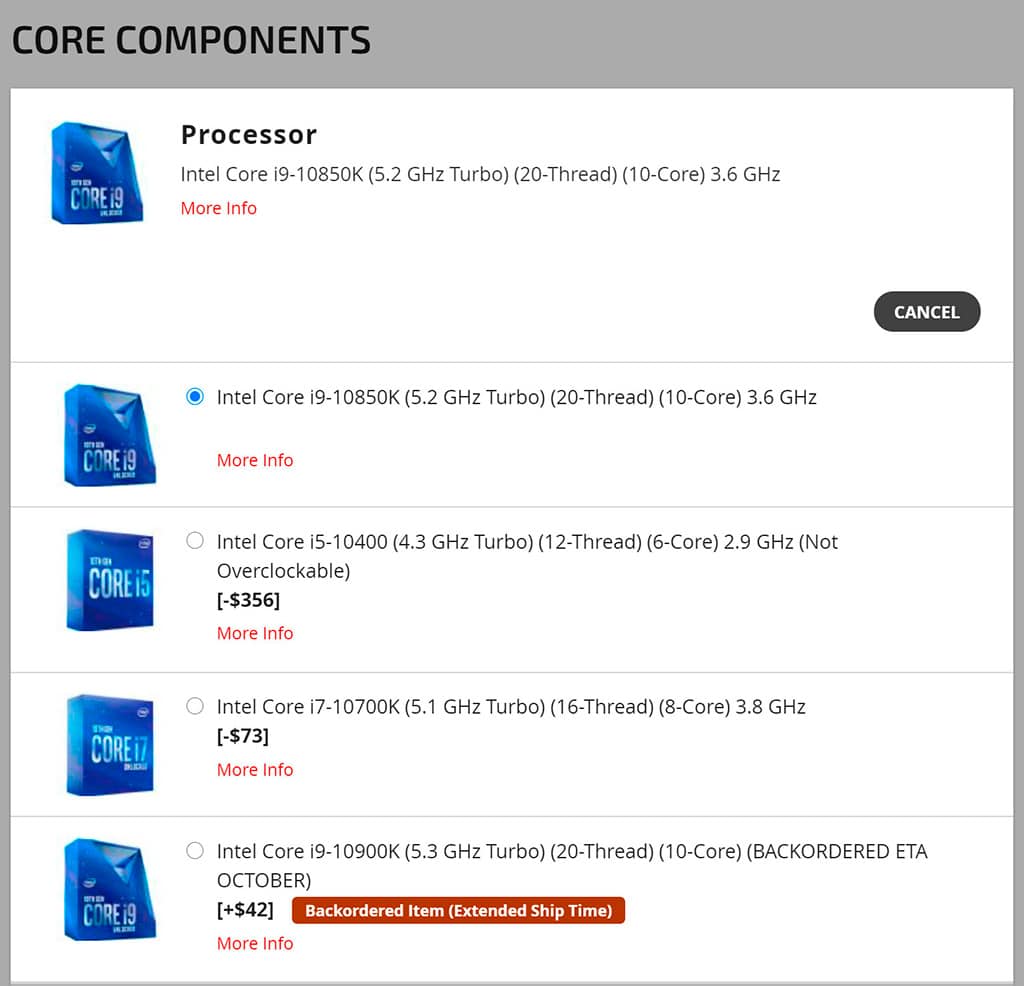 Intel Core i9-10850K оценён в $450