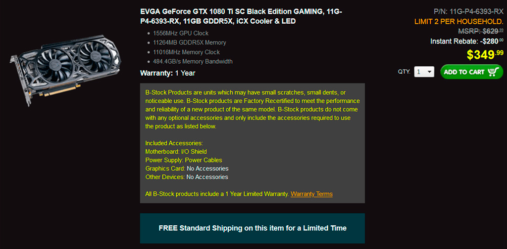 Аттракцион невиданной щедрости: EVGA продаёт GeForce GTX 1080 Ti по $350