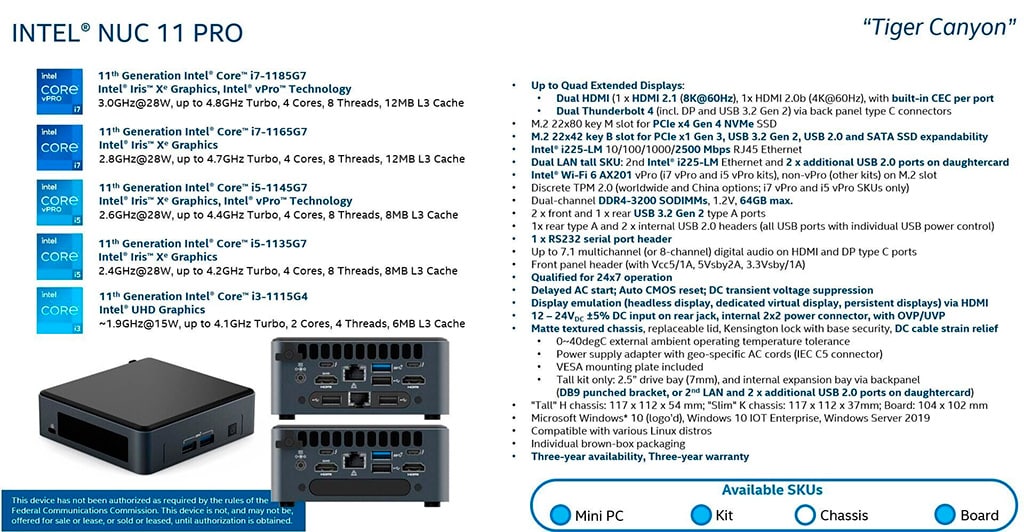 Intel готовит мини-ПК NUC 11 Pro (Tiger Canyon) с 10-нм процессорами Tiger Lake