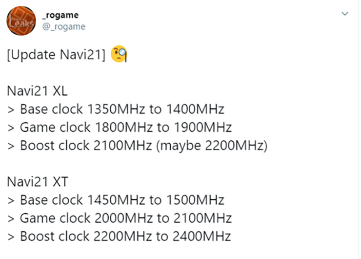 Слухи про AMD Navi 21 XT (Radeon RX 6900 XT): до 2,4 ГГц частоты, 16 ГБ памяти и 250+ Вт TDP