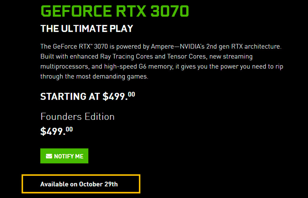 Десктопная GeForce RTX 3070 задержится на две недели