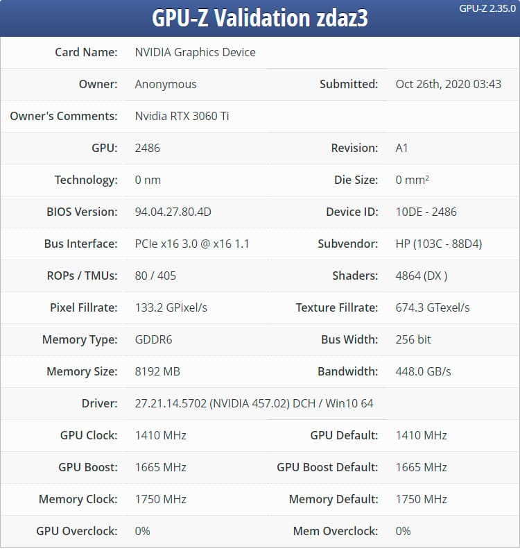 Подтверждены все характеристики NVIDIA GeForce RTX 3060 Ti