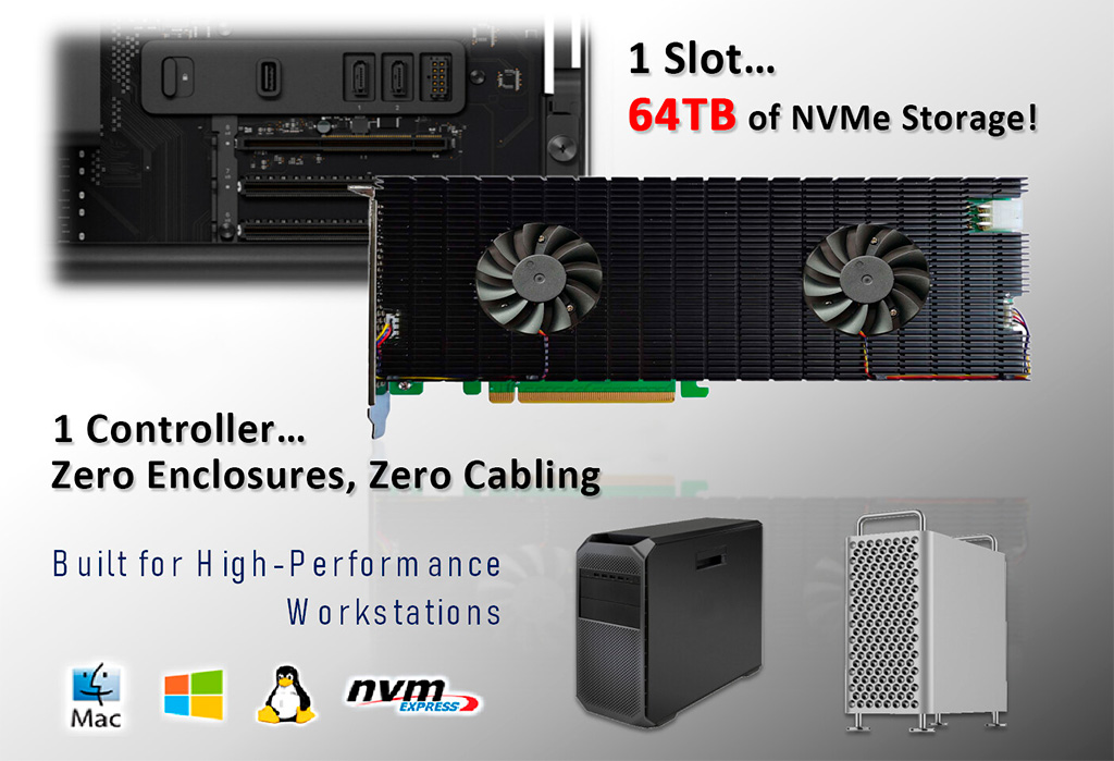 Highpoint SSD7540 стоит дорого, но поддерживает до восьми NVMe PCI-E 4.0 накопителей
