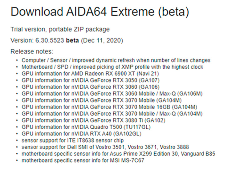 AIDA64 к видеокартам NVIDIA GeForce RTX 3050, RTX 3060 и RTX 3080 Ti готова, а может и нет