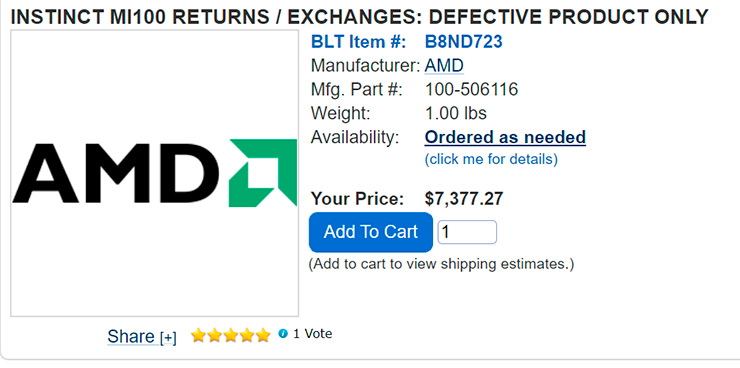 3D-ускоритель AMD Instinct MI100 оценивается в $7377