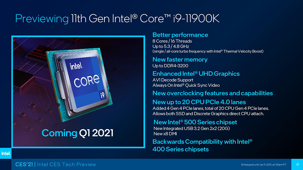 В играх Intel Core i9-11900K быстрее всех, по крайней мере по тестам чипмейкера