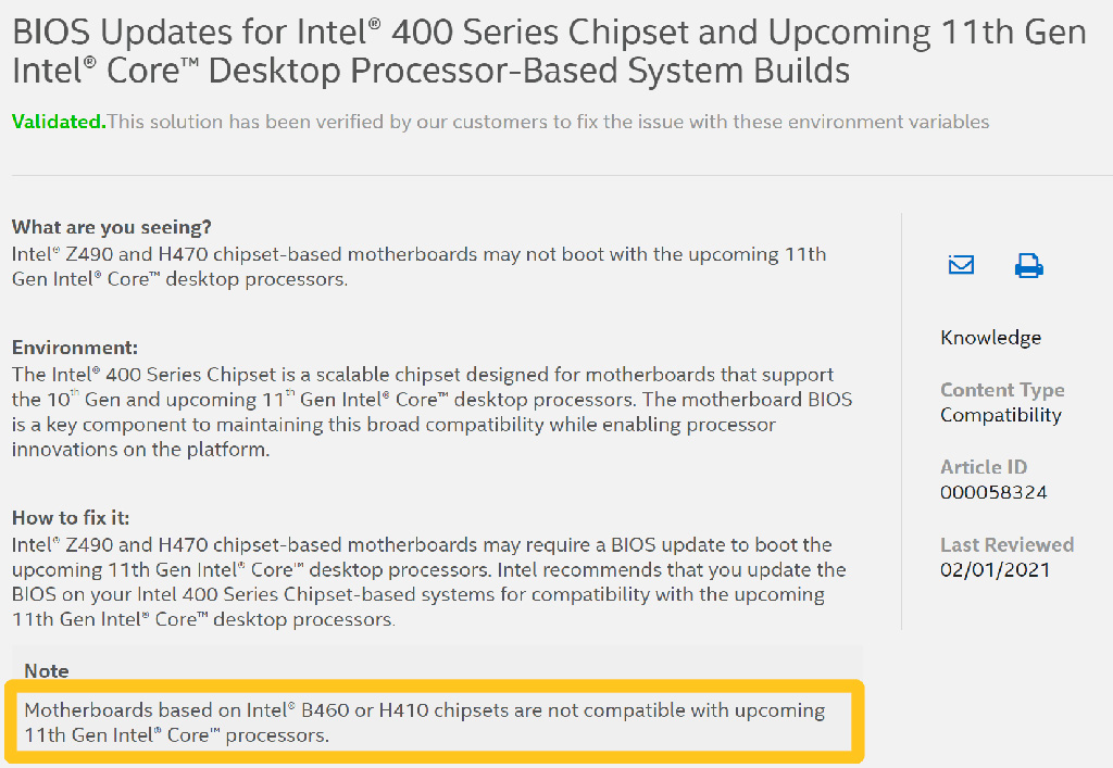 Intel подтвердила, что платы на чипсетах B460 и H410 не будут поддерживать Core 11th Gen, но у Gigabyte есть лазейка