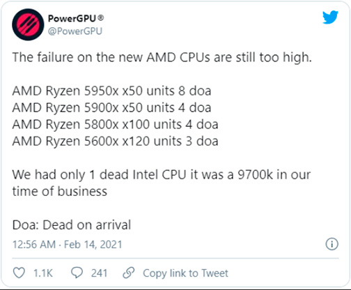 Процессоры AMD Ryzen 5000 частенько попадаются нерабочие