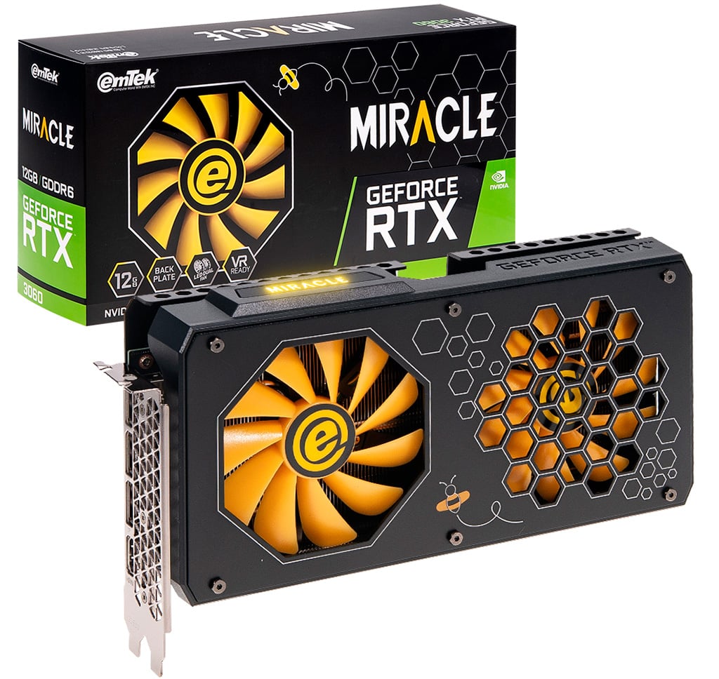 Emtek GeForce RTX 3060 Miracle выполнена в «пчелином» дизайне