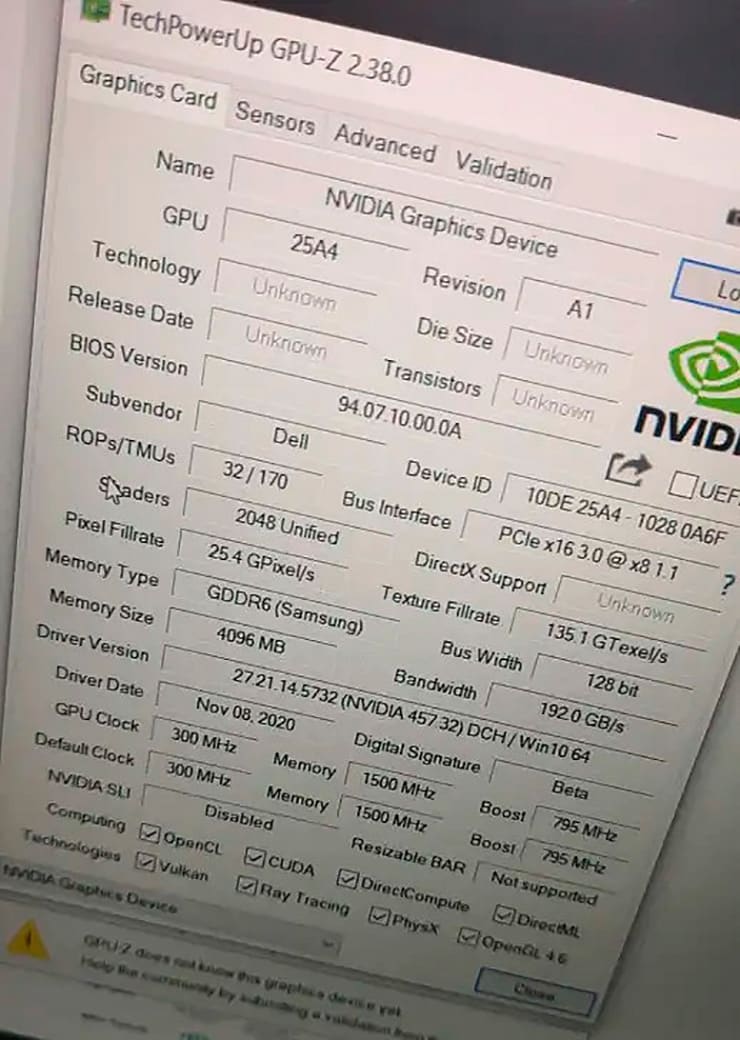 Скриншот GPU-Z подтверждает 2048 CUDA-ядер у GeForce RTX 3050 Mobile