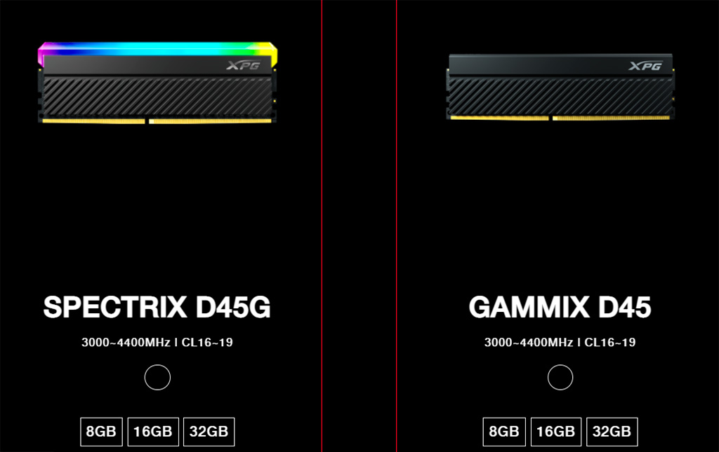 Модули памяти ADATA XPG Spectrix D45 представлены с RGB-подсветкой и без