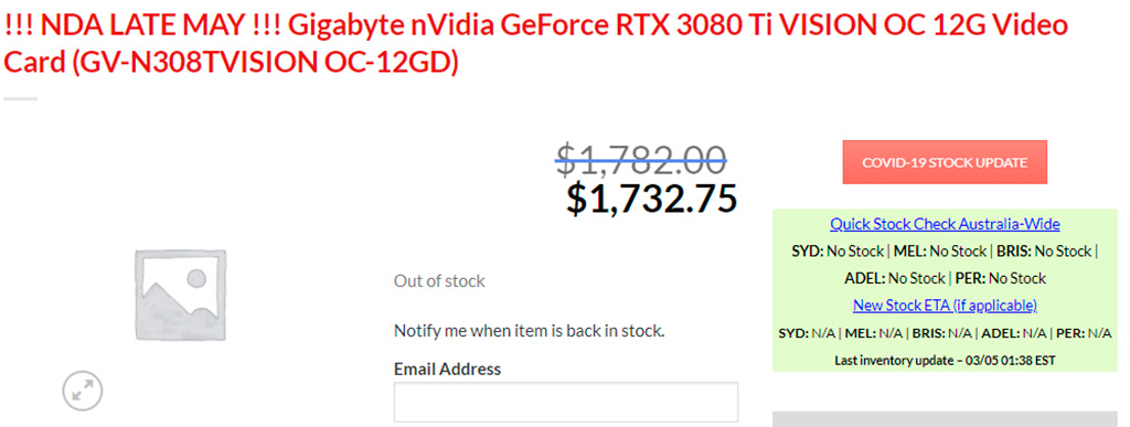 NVIDIA GeForce RTX 3080 Ti замечены на виртуальных витринах магазинов с ценами