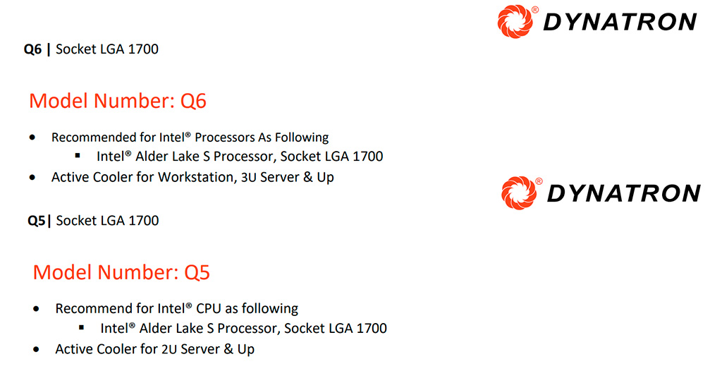 Процессорные кулеры Dynatron Q5 и Q6 поддерживают сокет LGA1700 (Alder Lake-S)