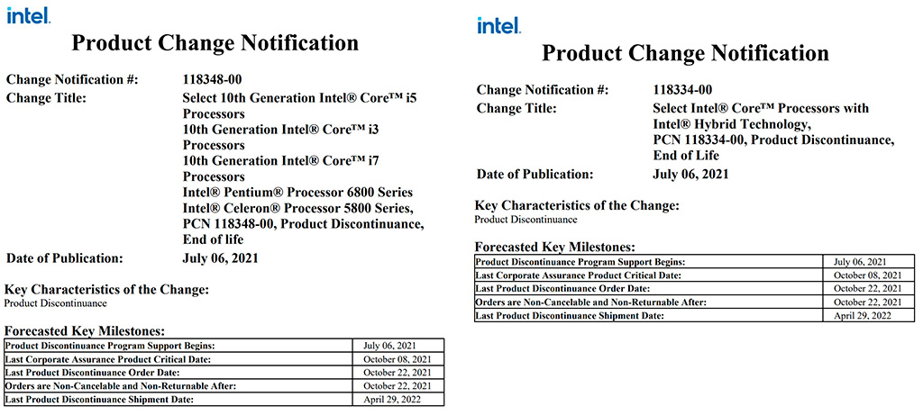 Intel прекращает производство мобильных процессоров Ice Lake, Comet Lake, а также прорывных SoC Lakefield