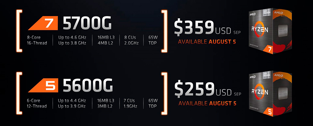 Стартовали продажи AMD Ryzen 7 5700G и Ryzen 5 5600G. Теперь уже официально