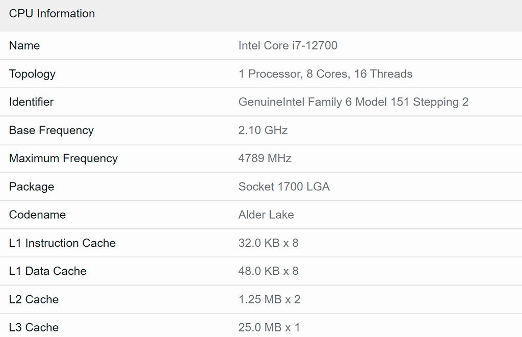 Intel Core i7-12700 бойко выступил в Geekbench: почти как AMD Ryzen 7 5800X