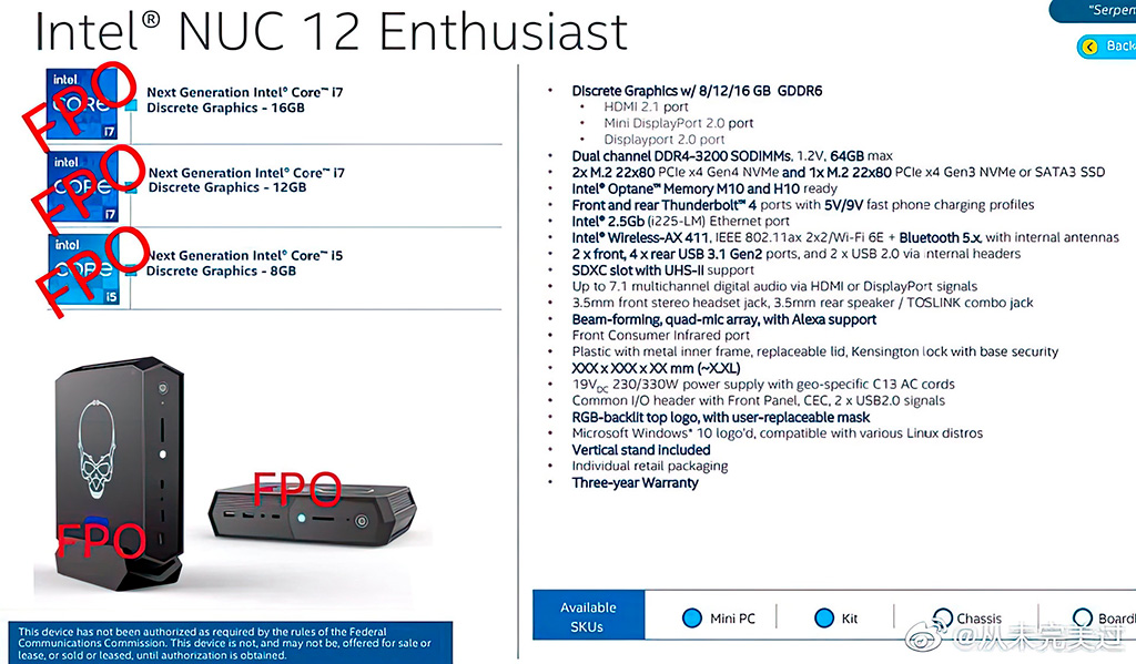 Мини-ПК Intel NUC 12 Enthusiast получат процессоры Intel Core 12 и видеокарту DG2