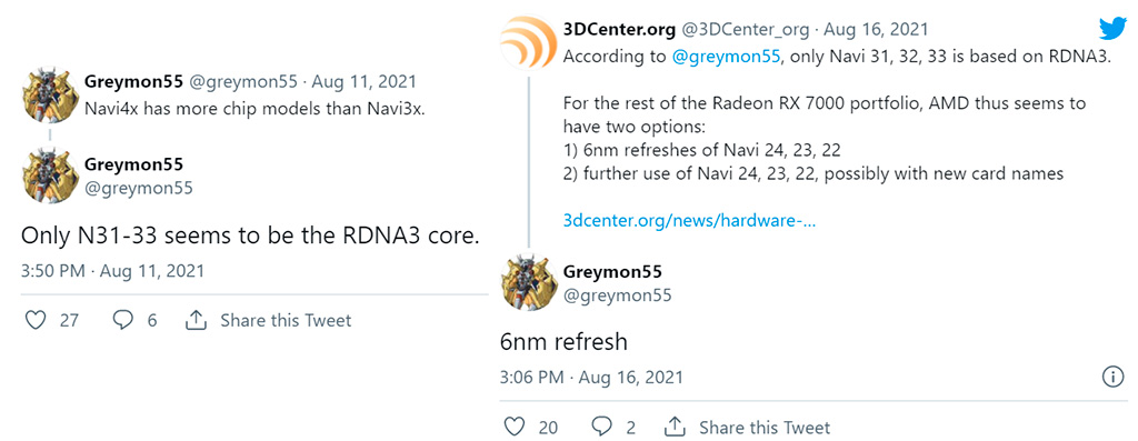 Слух: в линейку видеокарт Radeon RX 7000 войдут модели как на новой архитектуре RDNA 3, так и на RDNA 2
