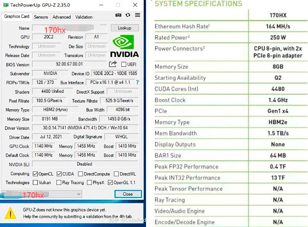 Самая мощная карта для майнинга, NVIDIA CMP 170HX, оценивается в $4300