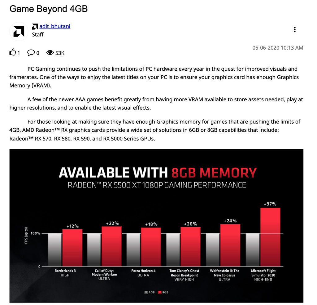 AMD больше не считает, что 4 ГБ видеопамяти мало, а может и считает