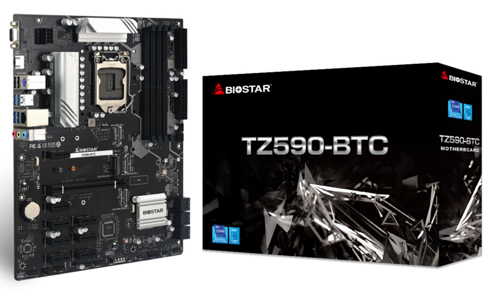 Biostar TZ590-BTC – материнская плата для майнеров с поддержкой десятка видеокарт