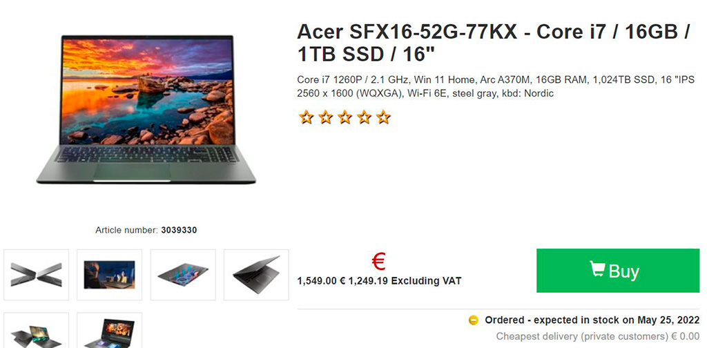 Ноутбуки Acer Swift X с графикой Arc A370M доступны для предзаказа