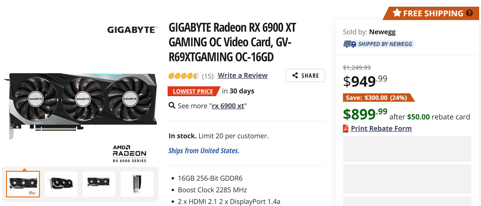 Ценник Radeon RX 6900XT впервые просел ниже рекомендованных $1000