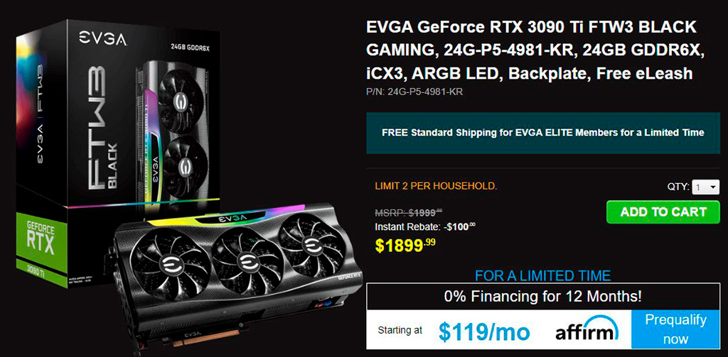 Цены GeForce RTX 3090 Ti просели до рекомендованных, местами даже ниже