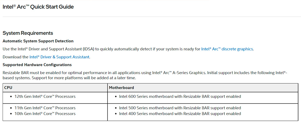 Intel: видеокарты Arc поддерживают технологию Resizable BAR, а возможно без неё совсем никак