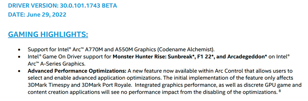 В новом видеодрайвере Intel появилась поддержка A770M/A550M и переключатель оптимизации 3DMark