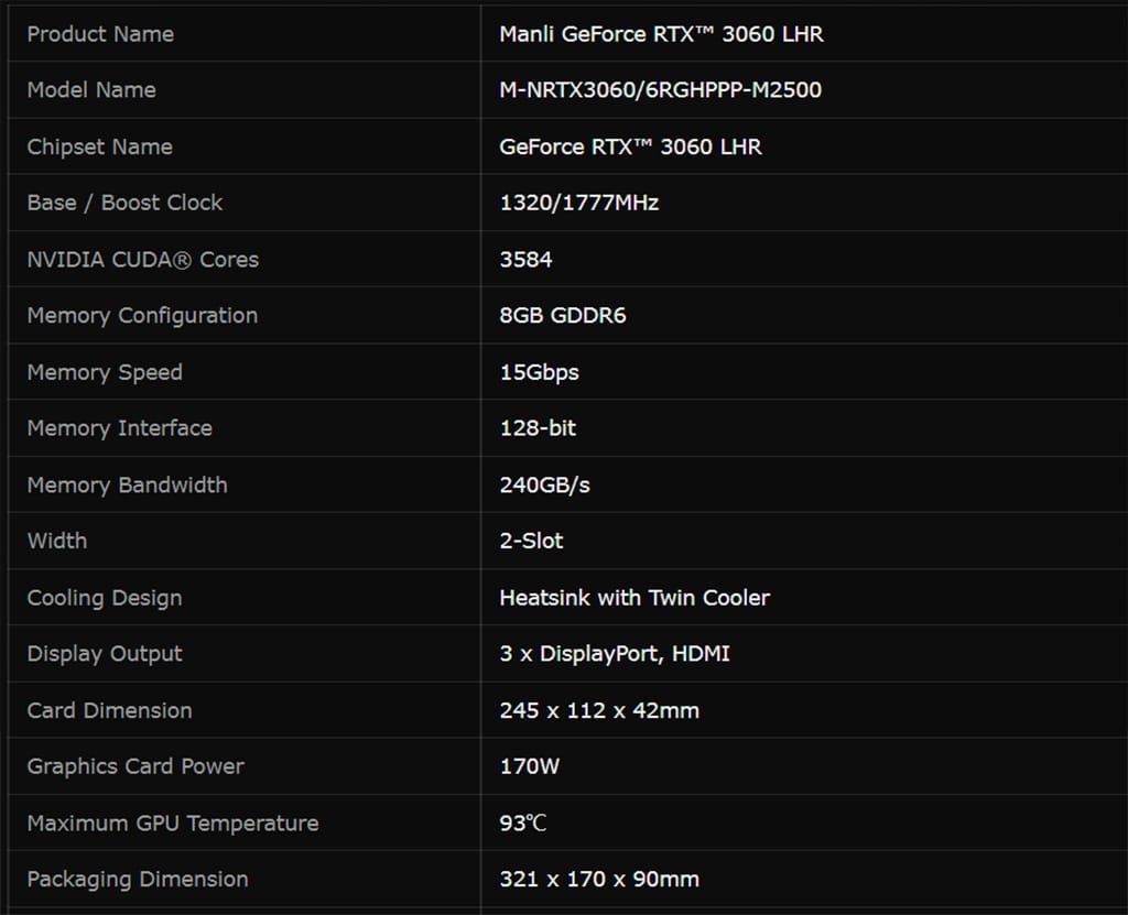 Замечена упрощенная GeForce RTX 3060 8GB