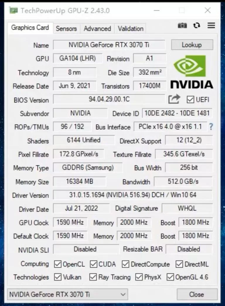 NVIDIA GeForce RTX 3070 Ti 16GB существует