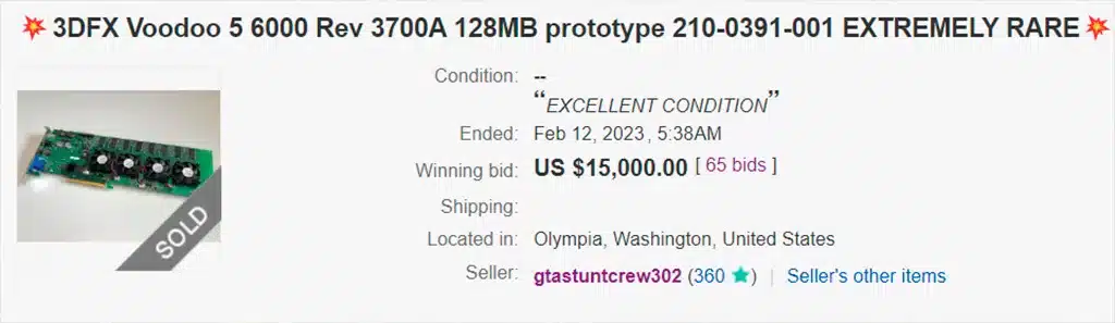 Прототип 3dfx Voodoo 5 6000 продали за $15 000