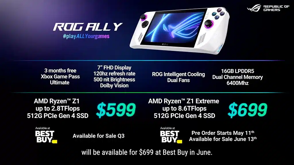 Портативная консоль ASUS ROG Ally представлена официально, в продаже со следующего месяца