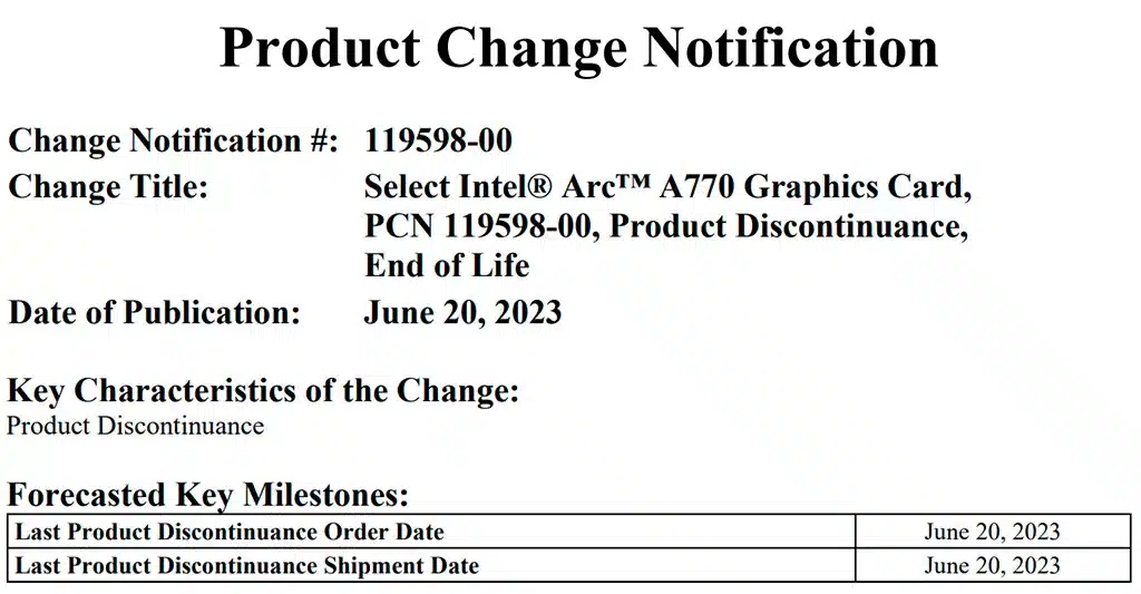 Intel снимает с производства видеокарту Arc A770 Limited Edition 16GB