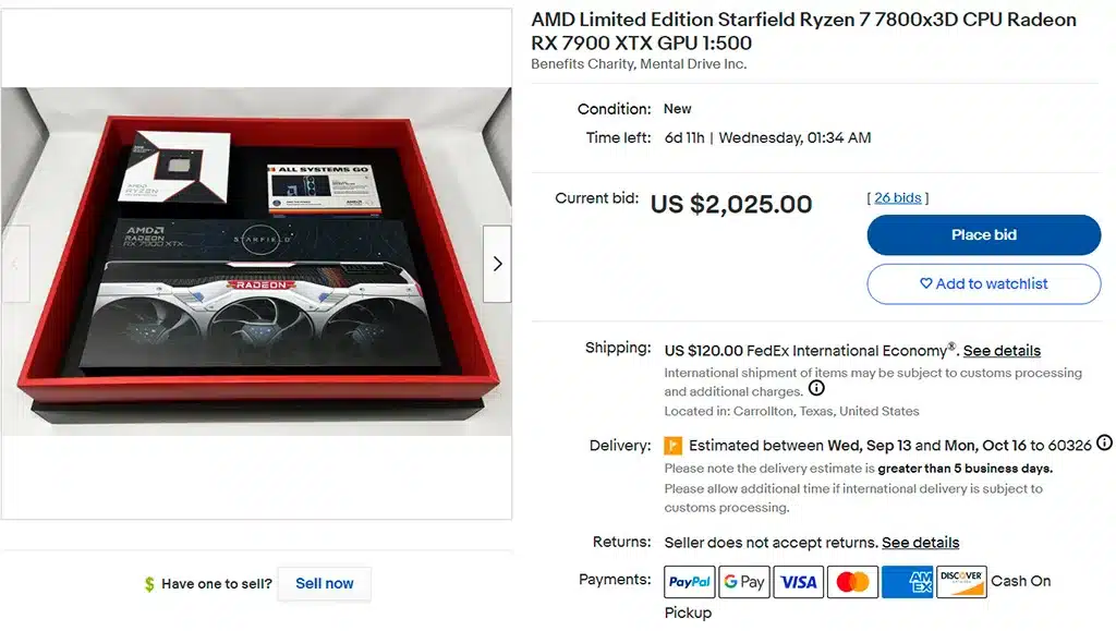 На eBay продаётся Ryzen 7 7800X3D и Radeon RX 7900 XTX Starfield Limited Edition