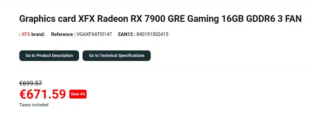 Radeon RX 7900 GRE появилась в европейских магазинах