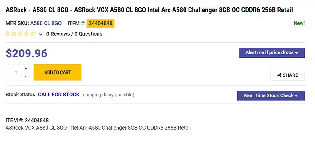 Кое-где Intel Arc A580 уже продаётся. Стоит на треть меньше A750