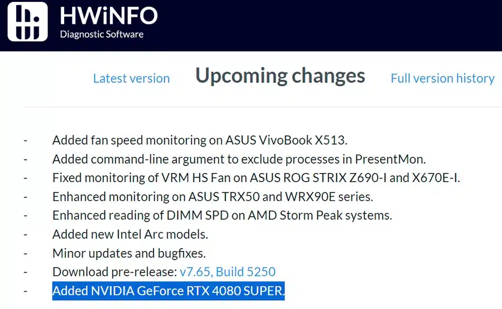 HWiNFO готовится к выходу GeForce RTX 4080 Super, появились уточнённые характеристики «суперсемейки»