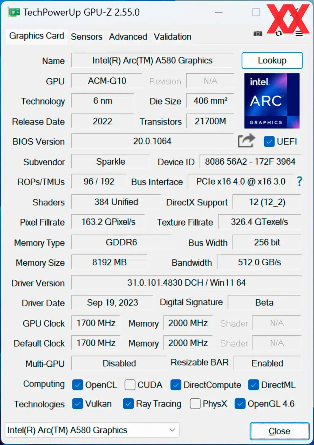 Видеокарта Intel Arc A580 вышла с ценой $180, опубликованы первые обзоры